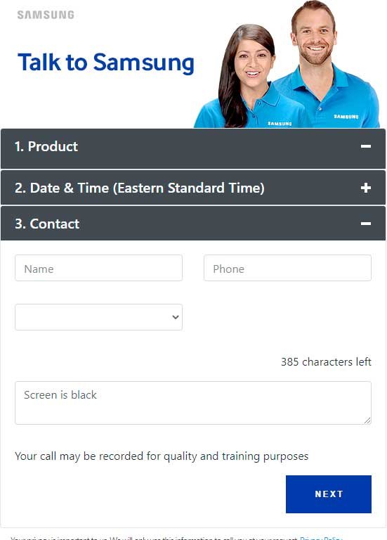 samsung call back service provide contact details