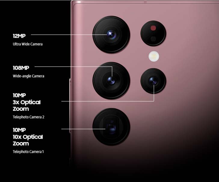 Samsung Galaxy S22 Ultra rear camera lens details