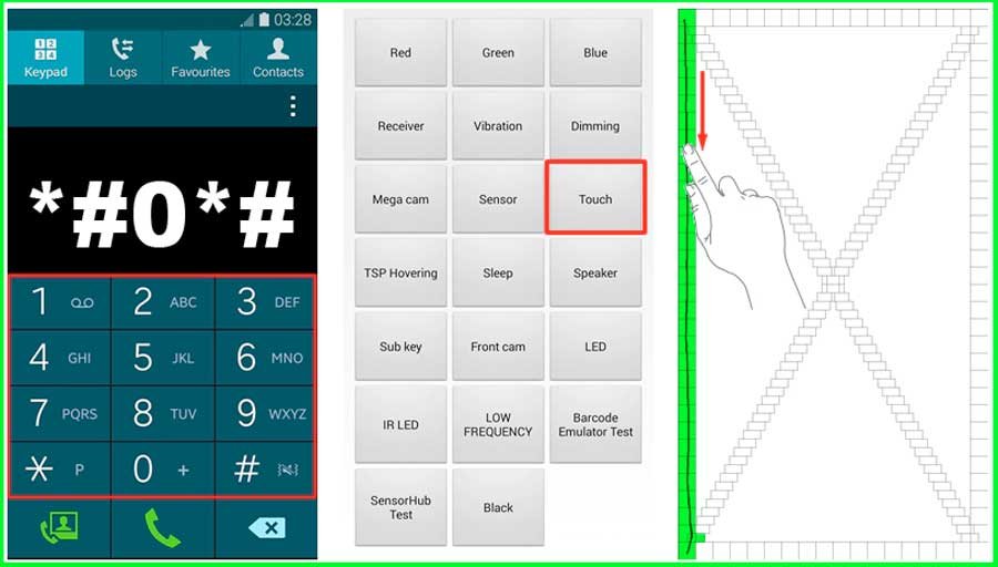 samsung mobile touch screen test code