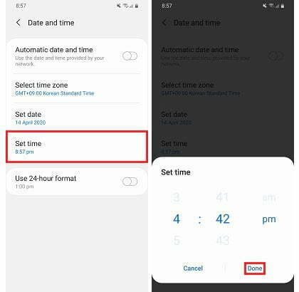 set the time in samsung time settings