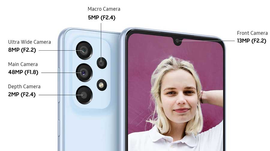 samsung galaxy a33 front and rear camera lenses details
