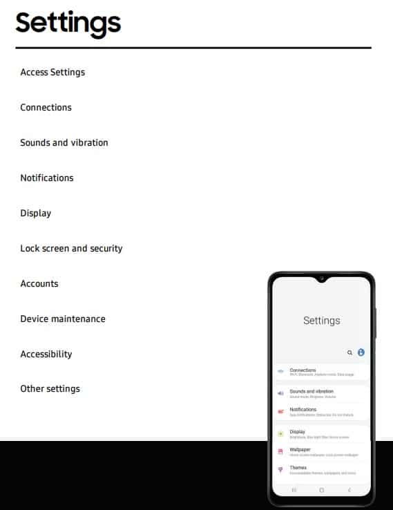 Samsung Galaxy A12 Settings user instructions
