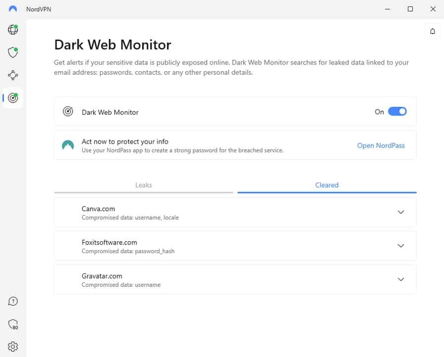 nordvpn dark web monitor