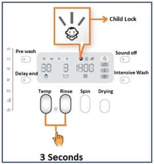 disable child lock in Samsung washing machine