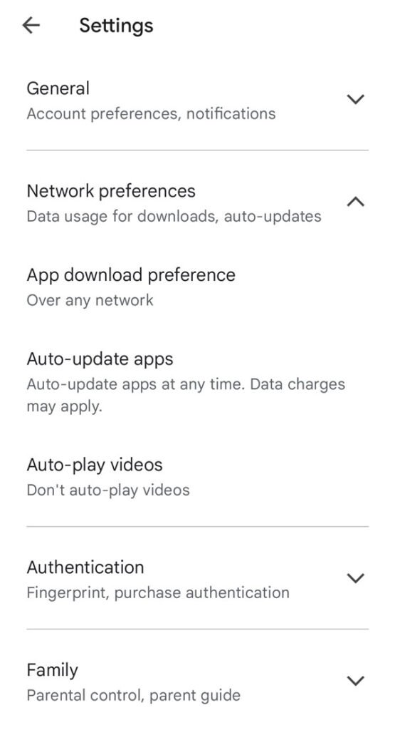 google play store settings