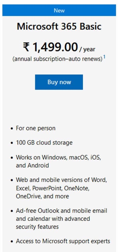 onedrive cloud storage subscription plan