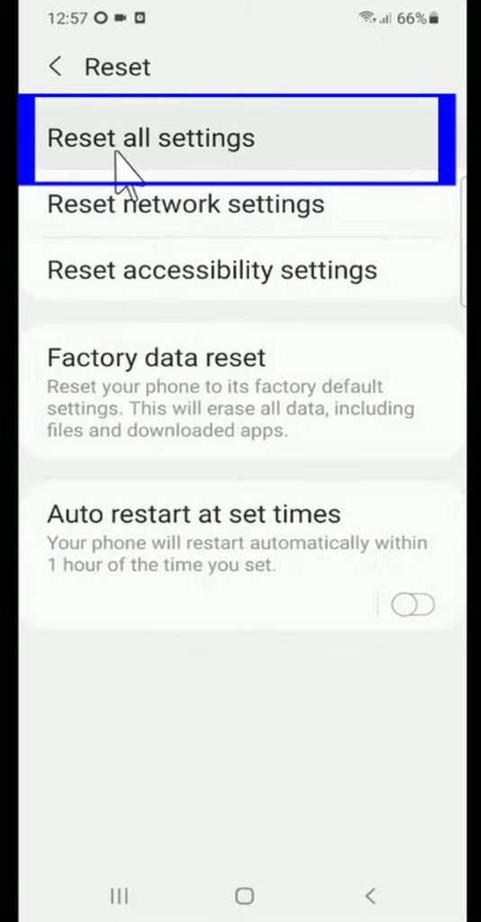 reset all settings