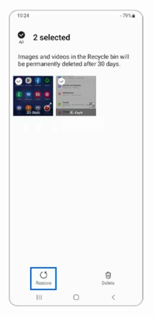 restore photos from gallery app in samsung