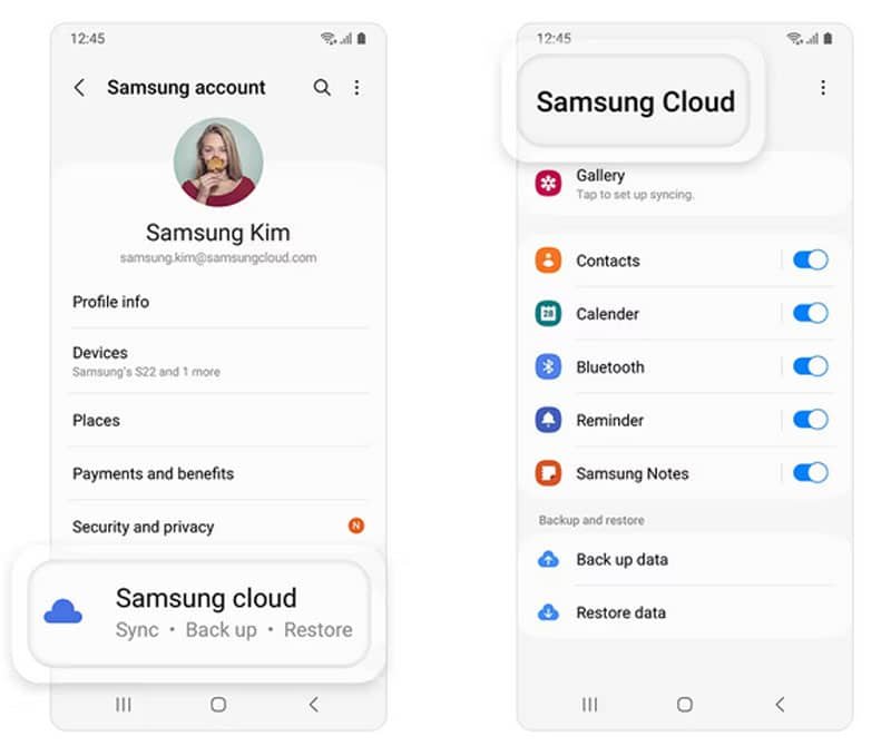 samsung cloud back up and restore