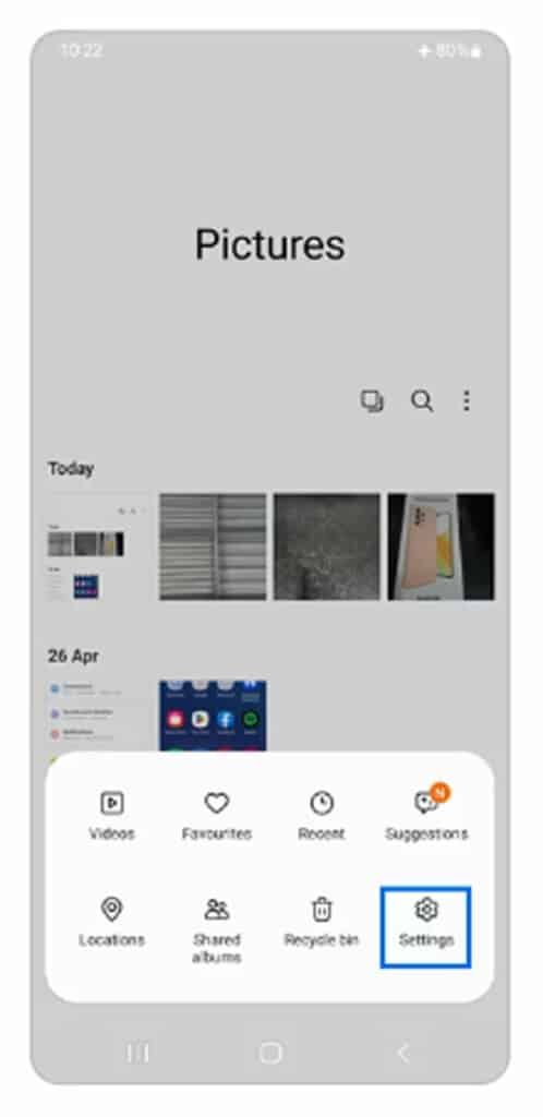 menu options in samsung gallery app