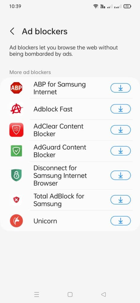 samsung internet predefined ad blockers