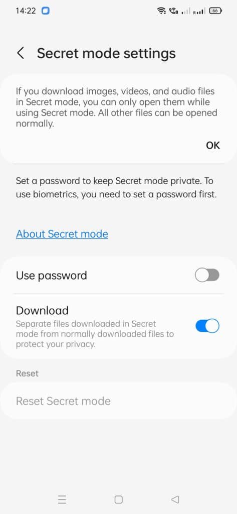 samsung internet secret mode settings