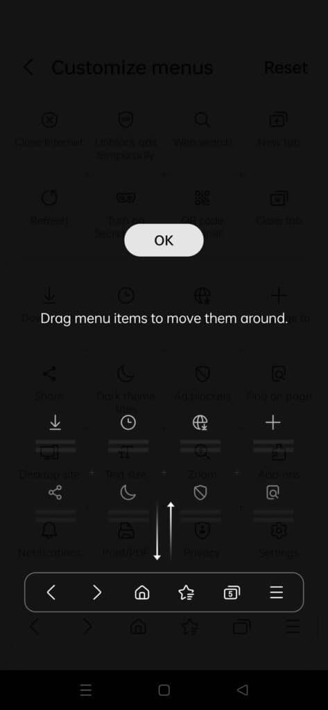 drag menu items to move them around