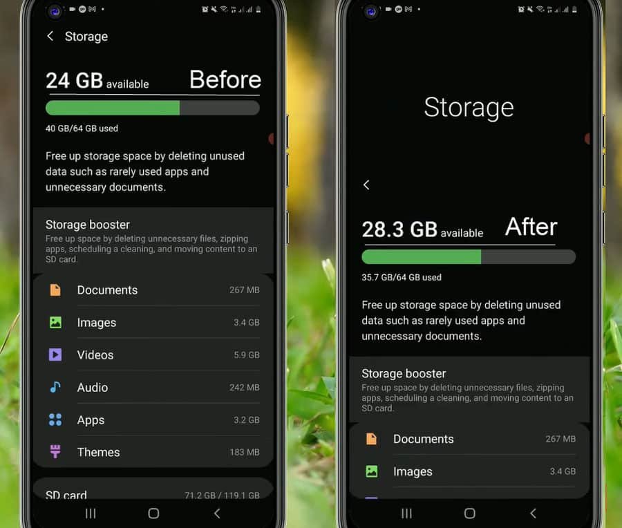 storage before and after dumpstate cleanup