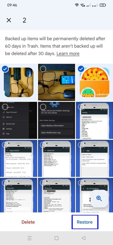 restore photos from trash in google photos