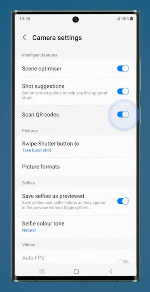 enable scan qr codes in samsung phone