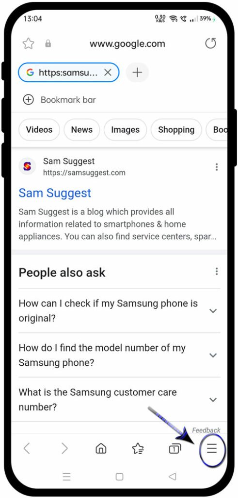 menu icon in samsung internet browser
