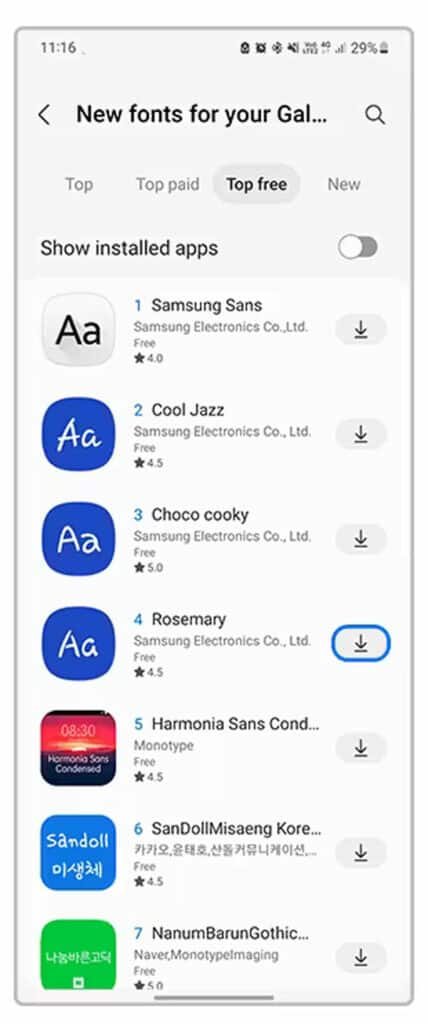 samsung galaxy font style change