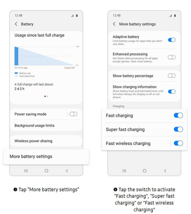 enable the super fast charging in samsung phone