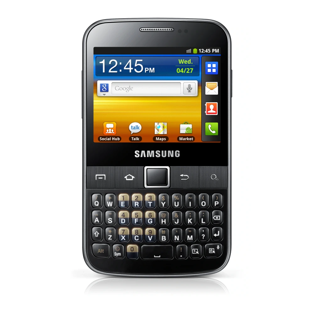 Samsung Galaxy Y Pro Duos B5512 (GT-B5512) authentic hardware render for software, driver, and manual downloads
