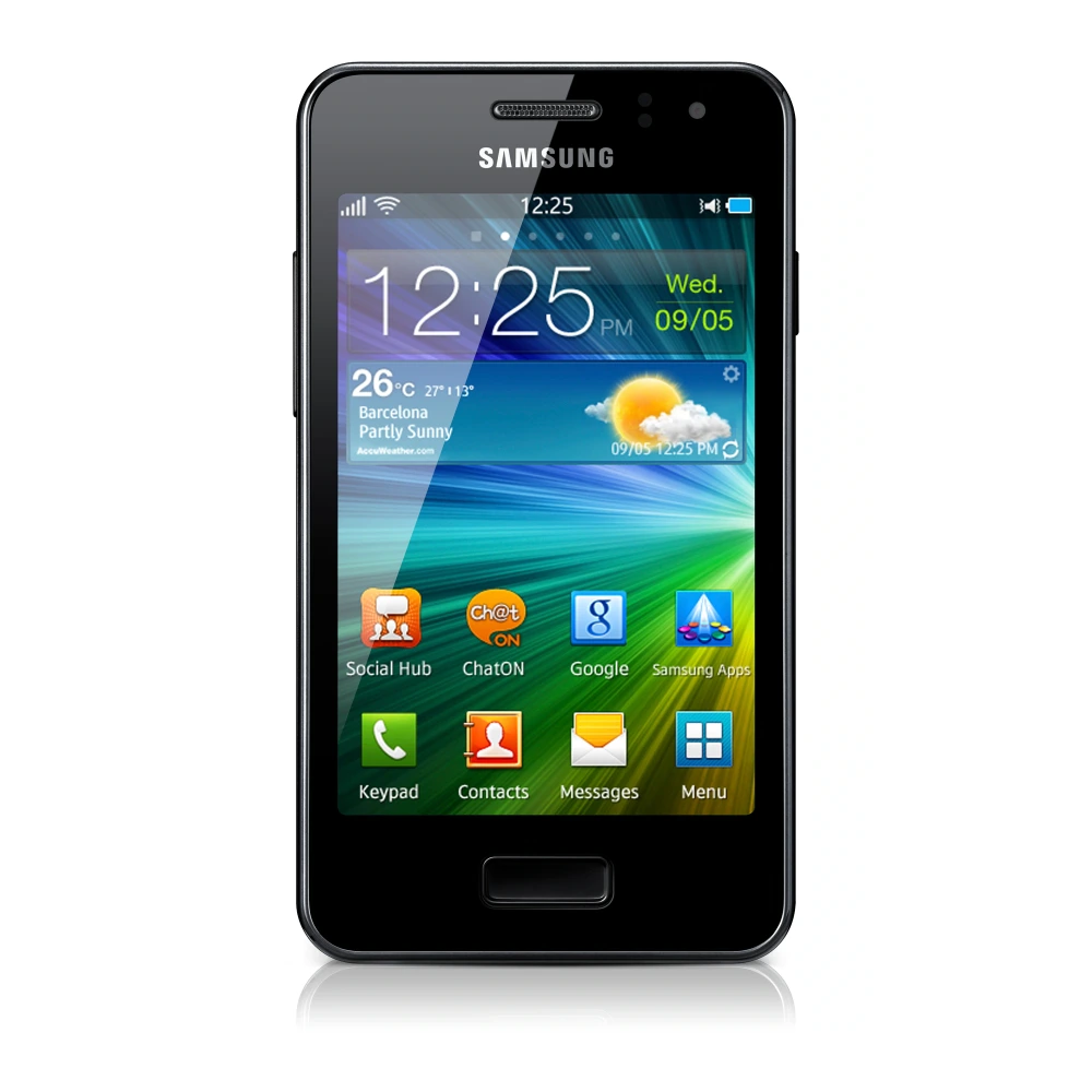 Samsung Wave M (GT-S7250D) authentic hardware render for software, driver, and manual downloads